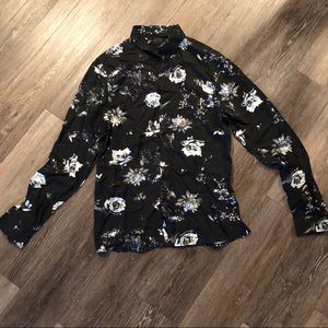 Black Button-down with White Roses